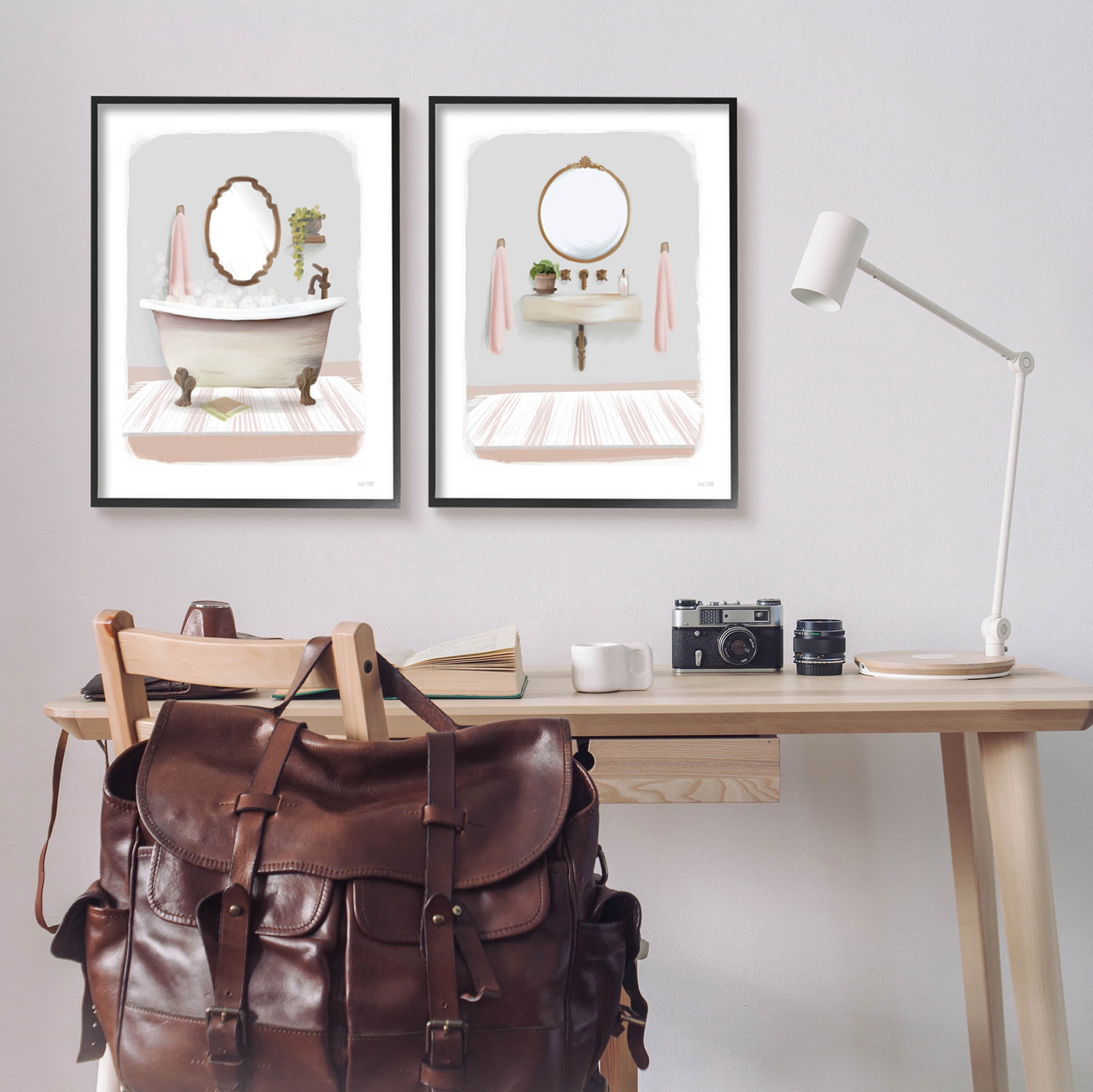 Stupell Industries Bathroom Interior Bubble Bath Graphic Art Black Framed Art Print Wall Art, Set of 2, Design by House Fenway