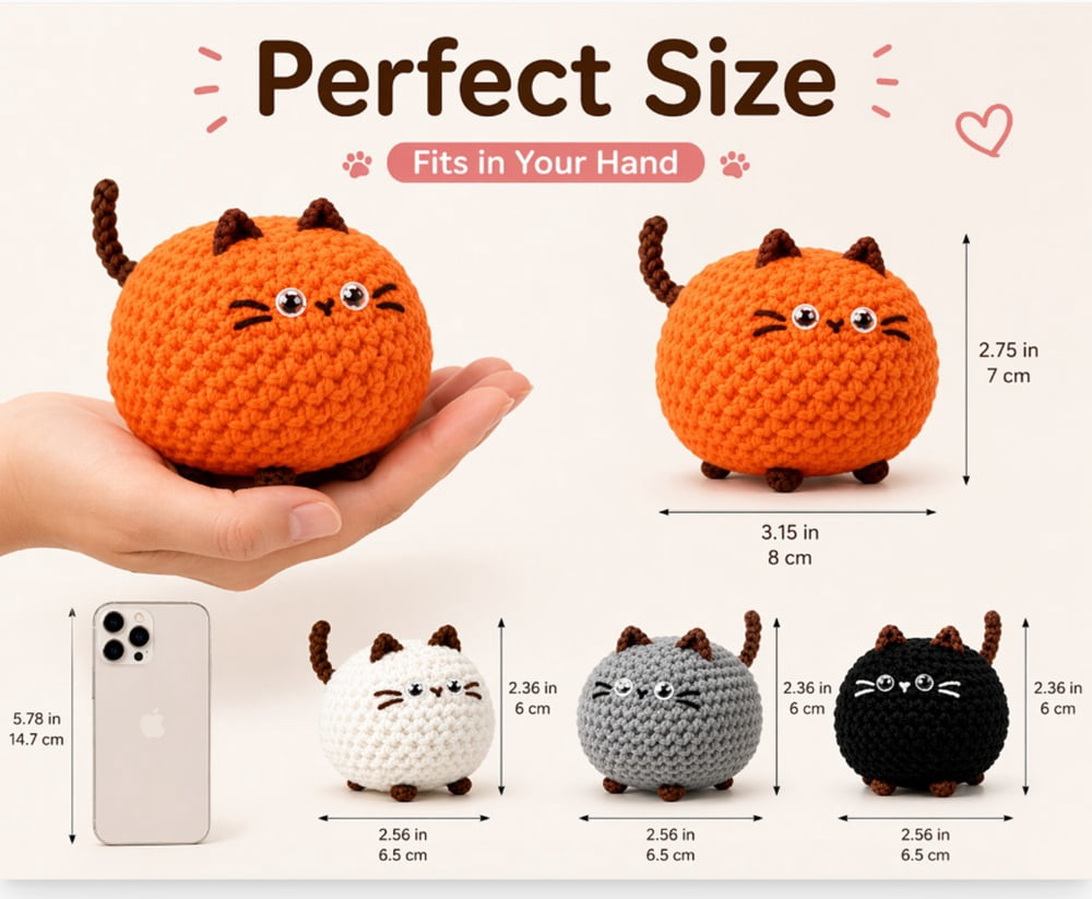 4 Pack Cat Family Crochet Kit for Beginners, Cat Amigurumi Starter Set with Step by Step Video Tutorials, TIKA