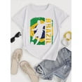 thumbnail image 3 of T-Shirt Décontracté Drapeau Brésilien & Imprimé Soccer pour Femmes - Col Rond, Manches Courtes, Polyester Respirant, Lavable en Machine, 3 of 8