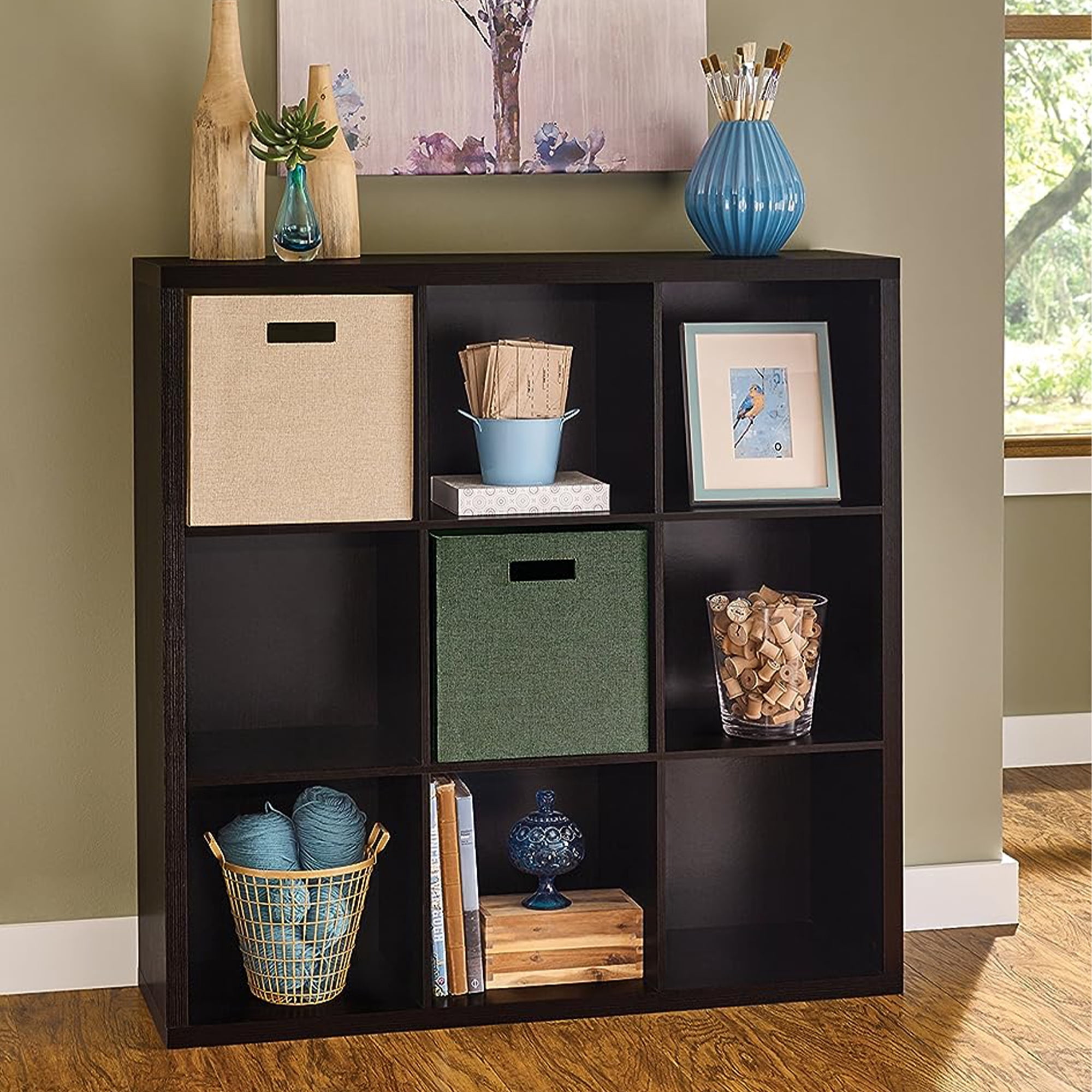 ClosetMaid 9 Cube Storage Shelf Bookshelf Organizer with Back Panel, Black