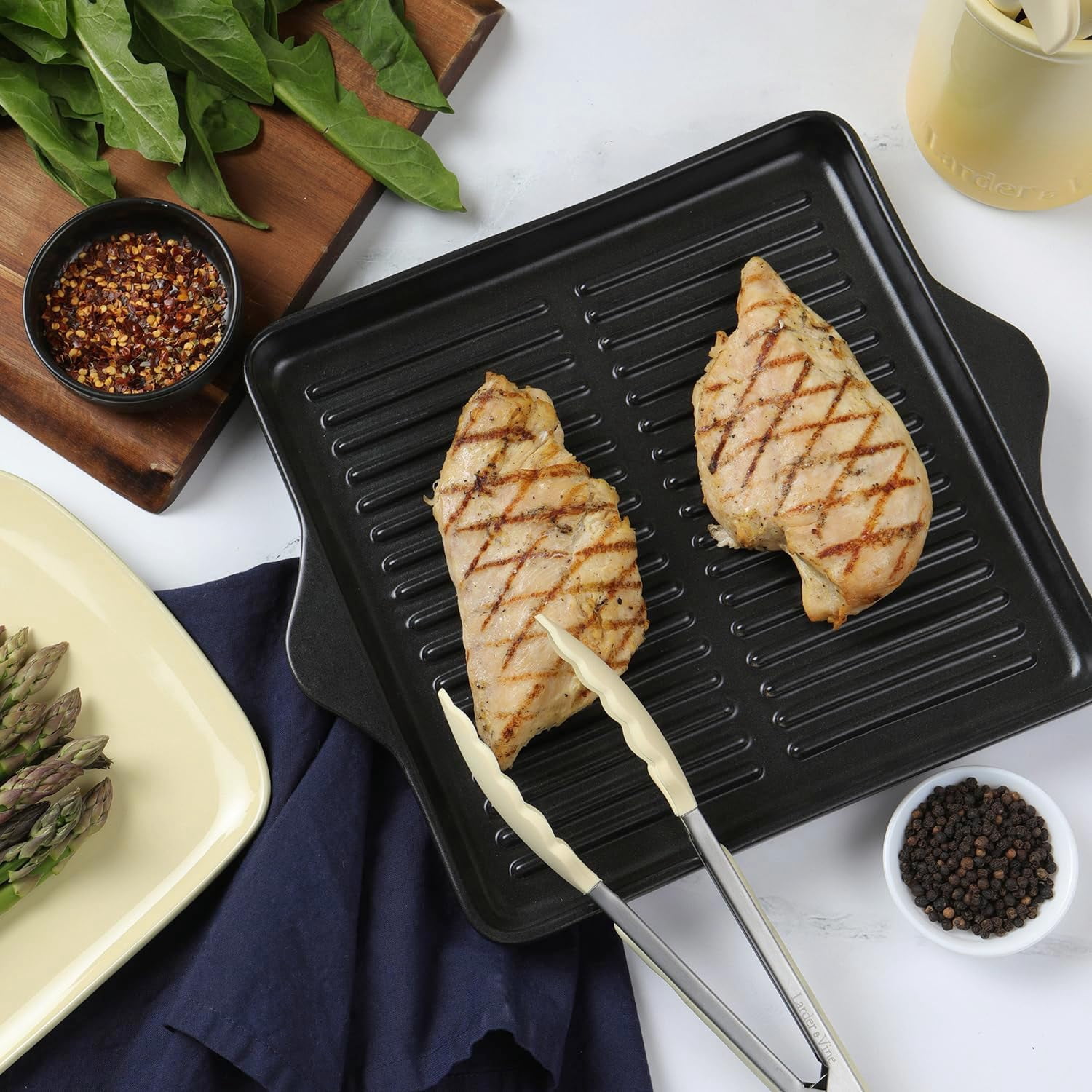 Larder & Vine Ceramic Grill Pan | Made in Italy, Nontoxic, Indoor & Outdoor, Oven-Safe