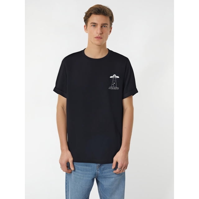 Men's Casual Alien Flying Saucers Print Crew Neck Short Sleeves T-shirts For Summer