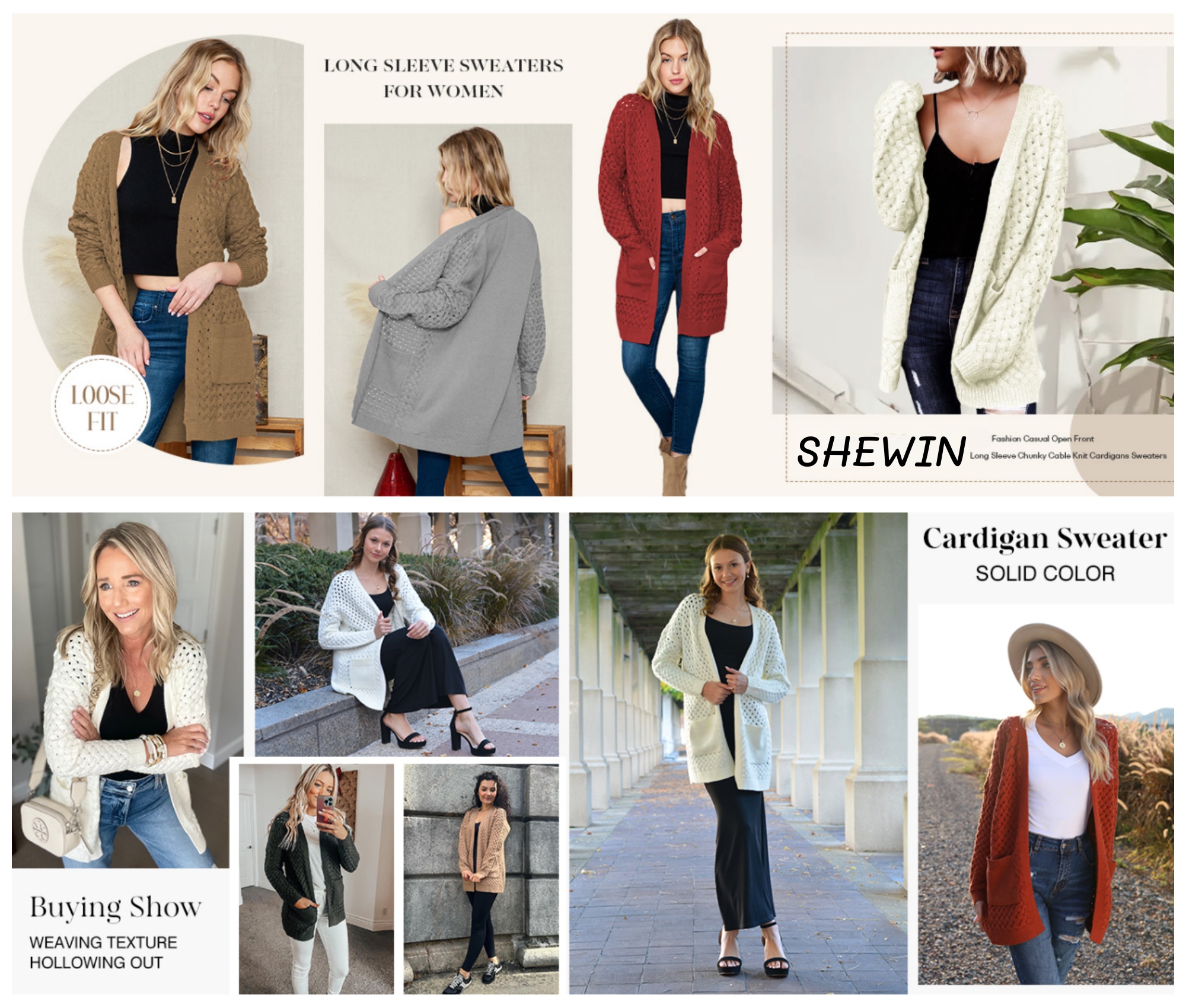 SHEWIN Women's Oversized Cardigan with Pockets, Long Sleeve photo 7