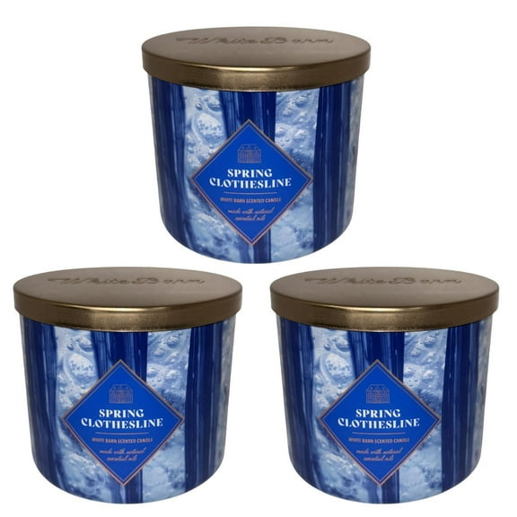 Bath and Body Works (3 Pack) Spring Clothesline White Barn Scented Candle with Natural Essential Oils (14.5 oz / 411 g)
