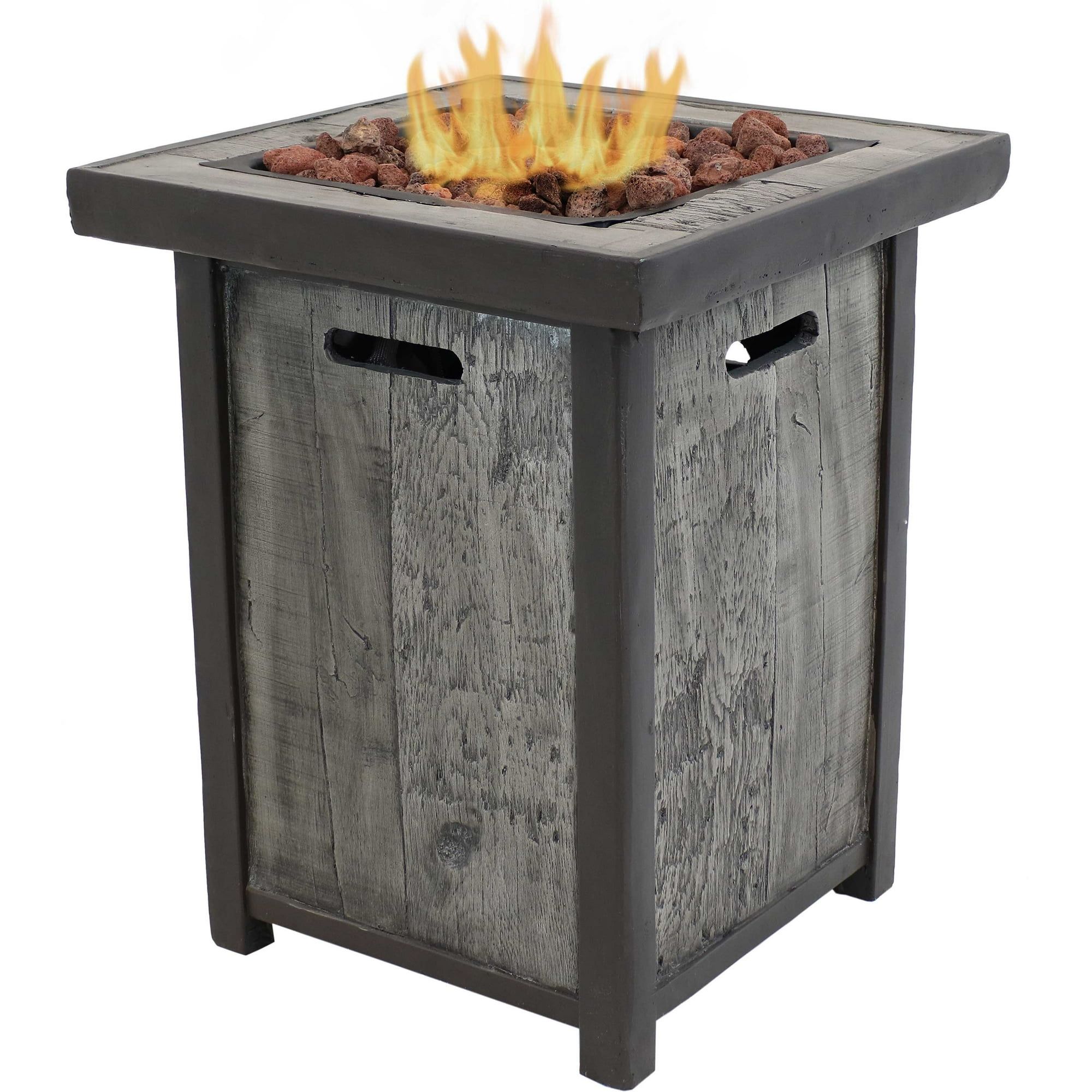 Sunnydaze 25-Inch H Square Cast Stone Propane Gas Fire Pit Table with  Weathered Wood Look - Includes Weather-Resistant Cover | Walmart Canada
