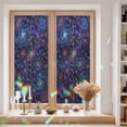 thumbnail image 4 of Lotus Flower Window Privacy Film, Retro Abstract Blue Purple Floral Leaf Stars Black Stained Glass Rainbow Film Decorative Window Clings, Static Cling Sun Blocking Stickers 23.6" x 59", 4 of 9