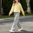 thumbnail image 5 of LWFFDAW Girls Sweatsuit 2 Piece Sets for 5-15 Years Collar Henley Sweatpants and Elastic Waist Wide Leg Pant Fall Loose Tracksuit Sets with Pockets, 5 of 6