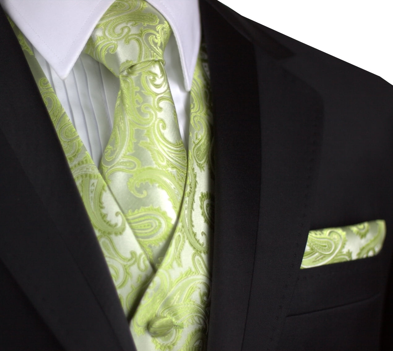 Prom Men's Olive Satin Tuxedo Vest Dress Formal Tie & Hankie Set Wedding 