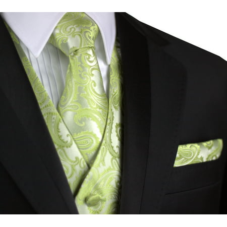 Italian Design, Men's Formal Tuxedo Vest, Tie & Hankie Set for Prom, Wedding, Cruise in Lime