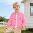 thumbnail image 2 of CUZIBR Girls Toddler Child Shirts Solid Color Button Down Long Sleeve Front Pockets Gentleman Lapel Collared Tops Elegant Fashionable Breathable Cozy Spring Dailywear,Pink,11-12 Years, 2 of 6