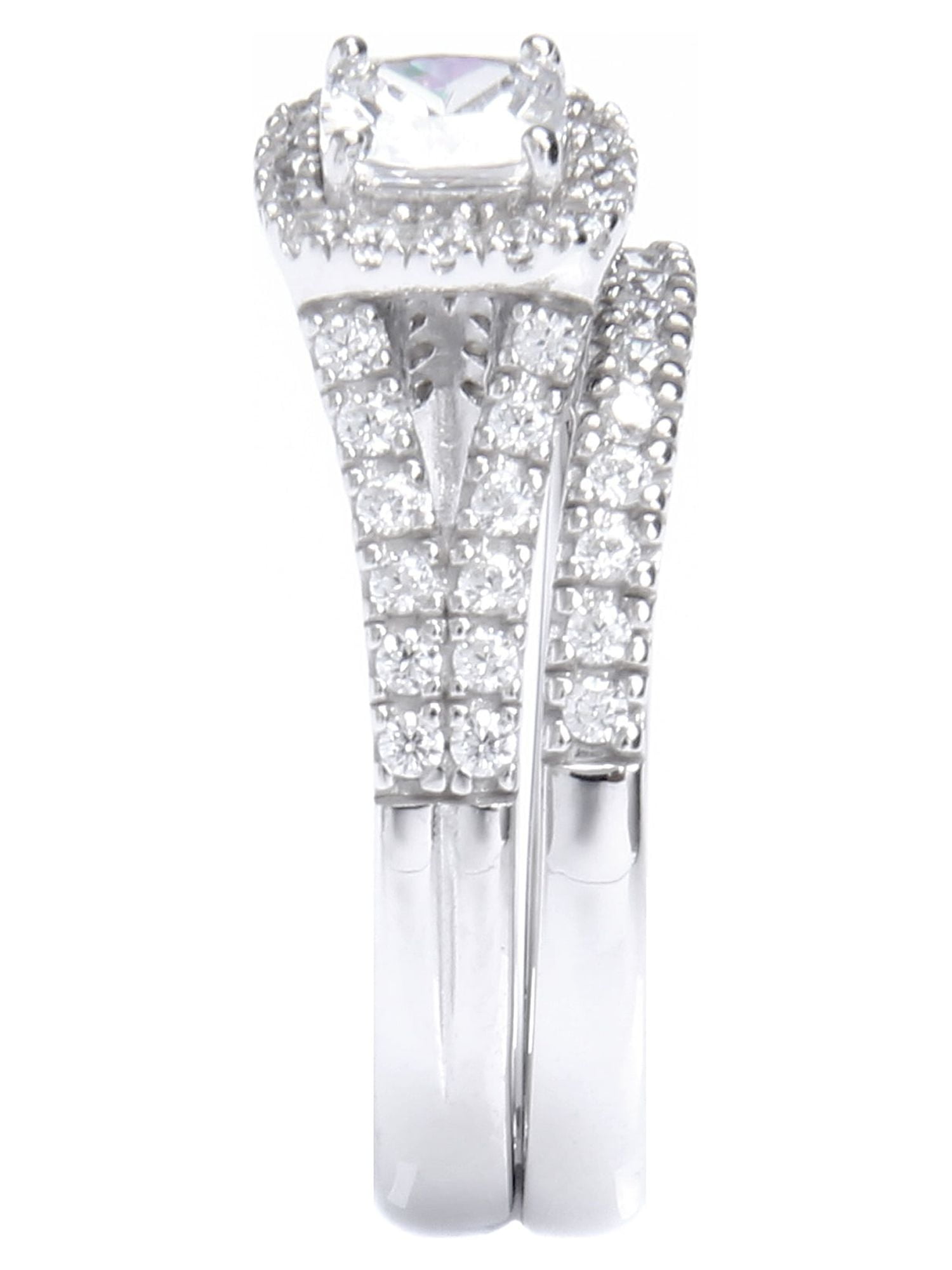 Brilliance Fine Jewelry Cushion Cut Simulated Diamond Engagement Ring Set in Sterling Silver