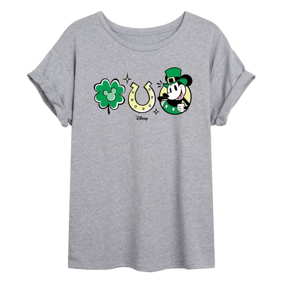 Disney - Mickey St. Patrick's Icons - Juniors Oversized Graphic T-Shirt