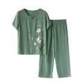 thumbnail image 2 of Yuwull Womens Pajama Sets, Women Pajama Sets Capris Pajama Sets for Women 2 Piece Casual Floral Printed Short-Sleeve Top Capris Pants Plus Size Comfy Summer Outfit Pjs Set Loungewear, 2 of 3