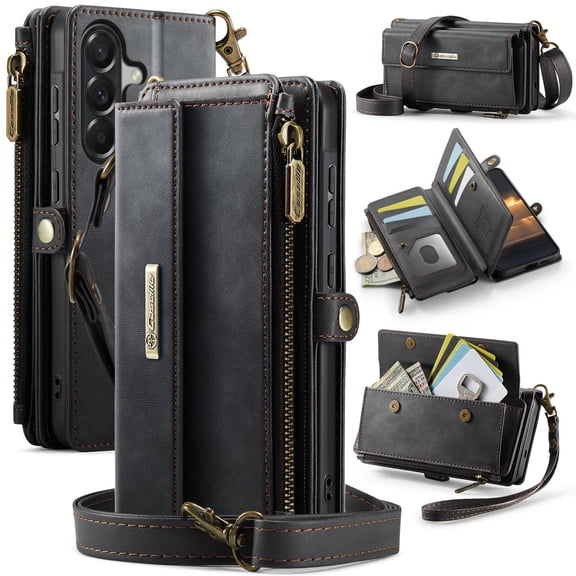 For Samung Galaxy A57 Wallet Case, RFID Blocking PU Leather Phone Case Women Men Kickstand Flip Cover Wrist Strap Zipper Credit Card Holder Slots