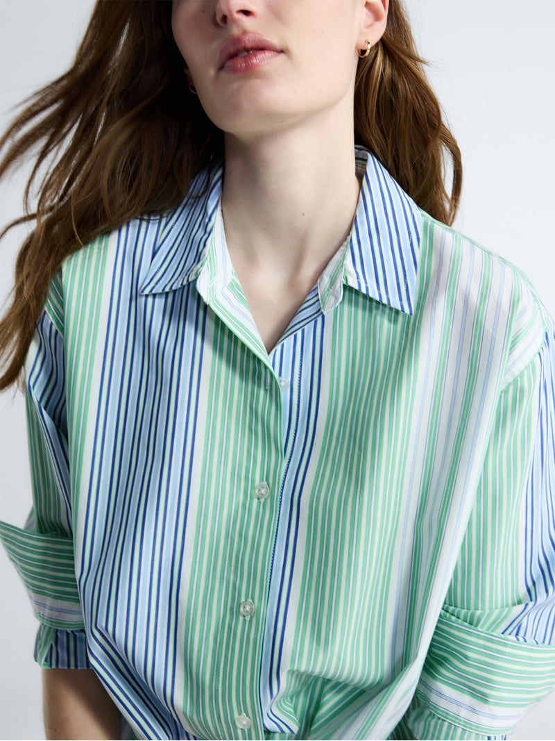 Free Assembly Women's and Women's Plus Relaxed Button Down Cotton