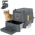 thumbnail image 1 of PawHut 80L Stainless Steel Cat Litter Box, XL Kitty Litter Box, Dark Grey, 1 of 10