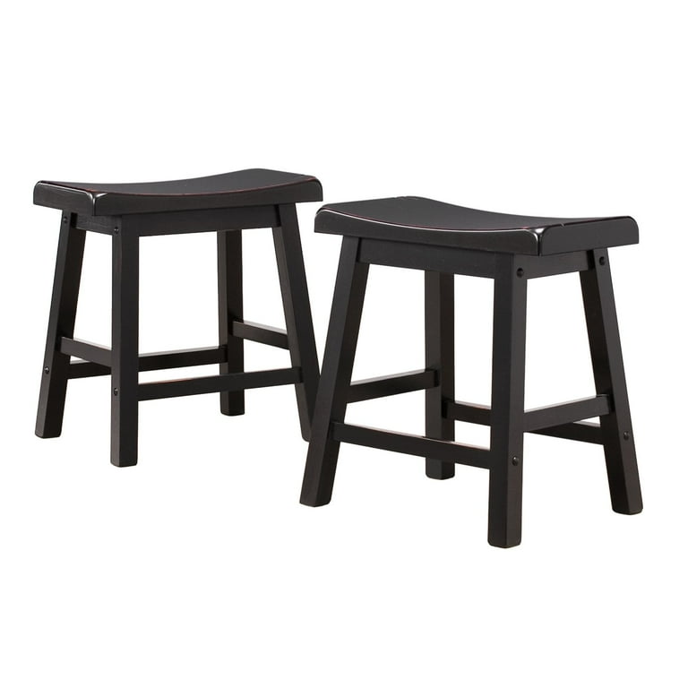 Saddle Seat Counter Height Backless Stools Set of 2 Black Sand Through Finish by Inspire Q Bold