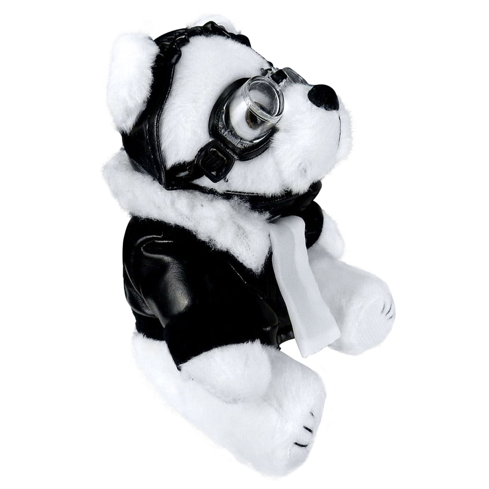 TDL White Aviator Teddy Bear Plush Toy with Black Faux Leather