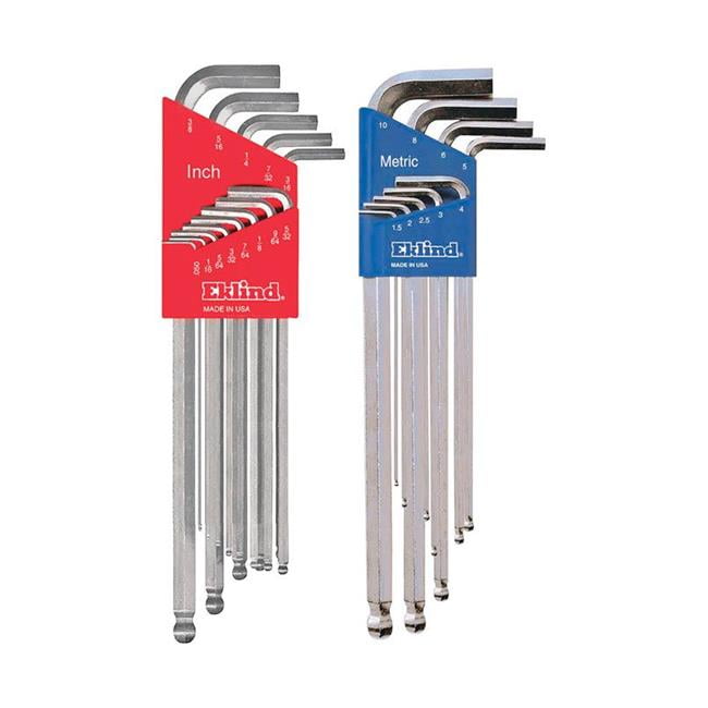 Eklind Bright-Ball-Hex-L Assorted Metric and SAE Extra Long Ball End Hex Key Set Multi-Size in