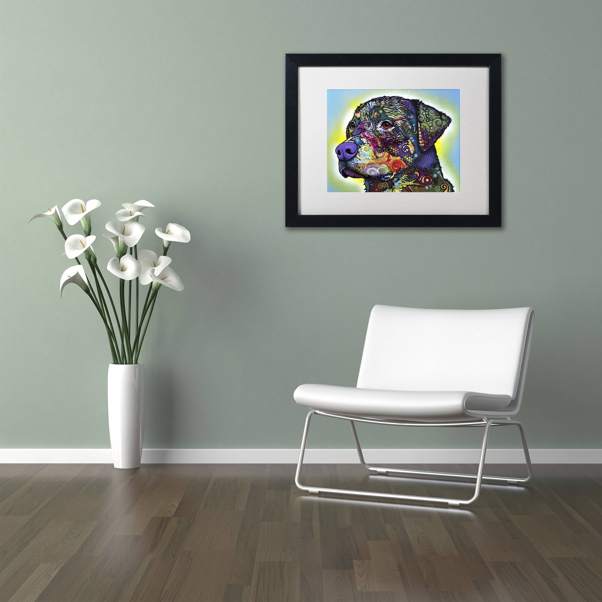 Trademark Fine Art "The Rottweiler" Canvas Art by Dean Russo, White Matte, Black Frame