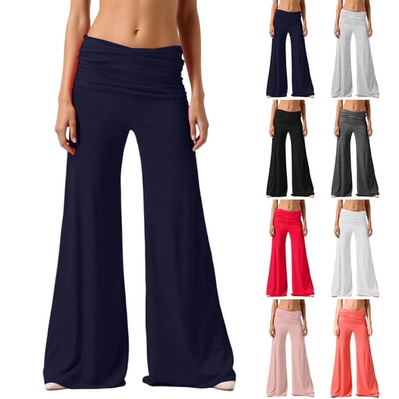 Coral Fold Over Yoga Pants 2026 Wide Leg Loose Fit Lounge Pant with Ruched Waist Stretchy Baggy Sports Leggings Navy XL
