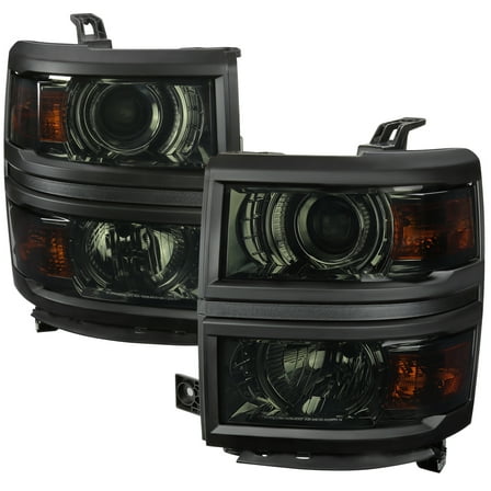 Projector Headlights w/ Black Trim (Chrome Housing/Smoke Lens) Made for and Compatible with 2014-2015 Chevrolet Silverado 1500