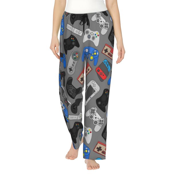 Balery Video Game Pantalones de pijama para mujer, pijamas ultraligeros, pantalones de estar por casa-3X-Large