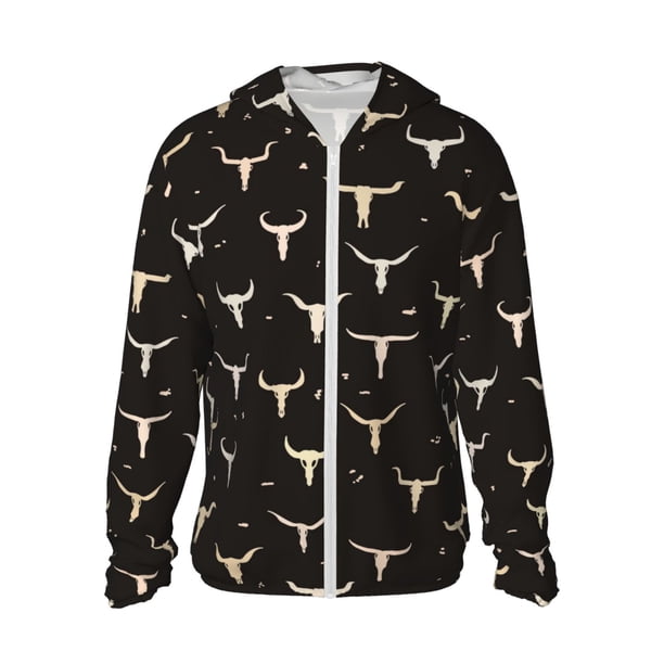 Fotbe Cow Skulls Chaqueta con Protección Solar UPF 50+ para Hombre y Mujer, Camisa con Capucha y Bolsillos-3X-Large