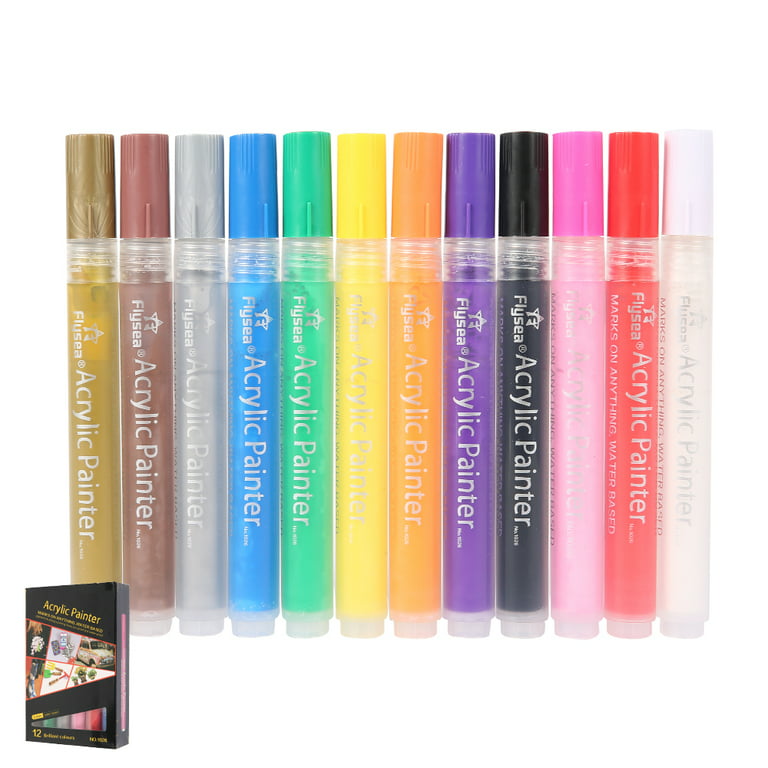 12PCS Premium Acrylic Paint Marker Pen Medium Point 2-3mm Tip