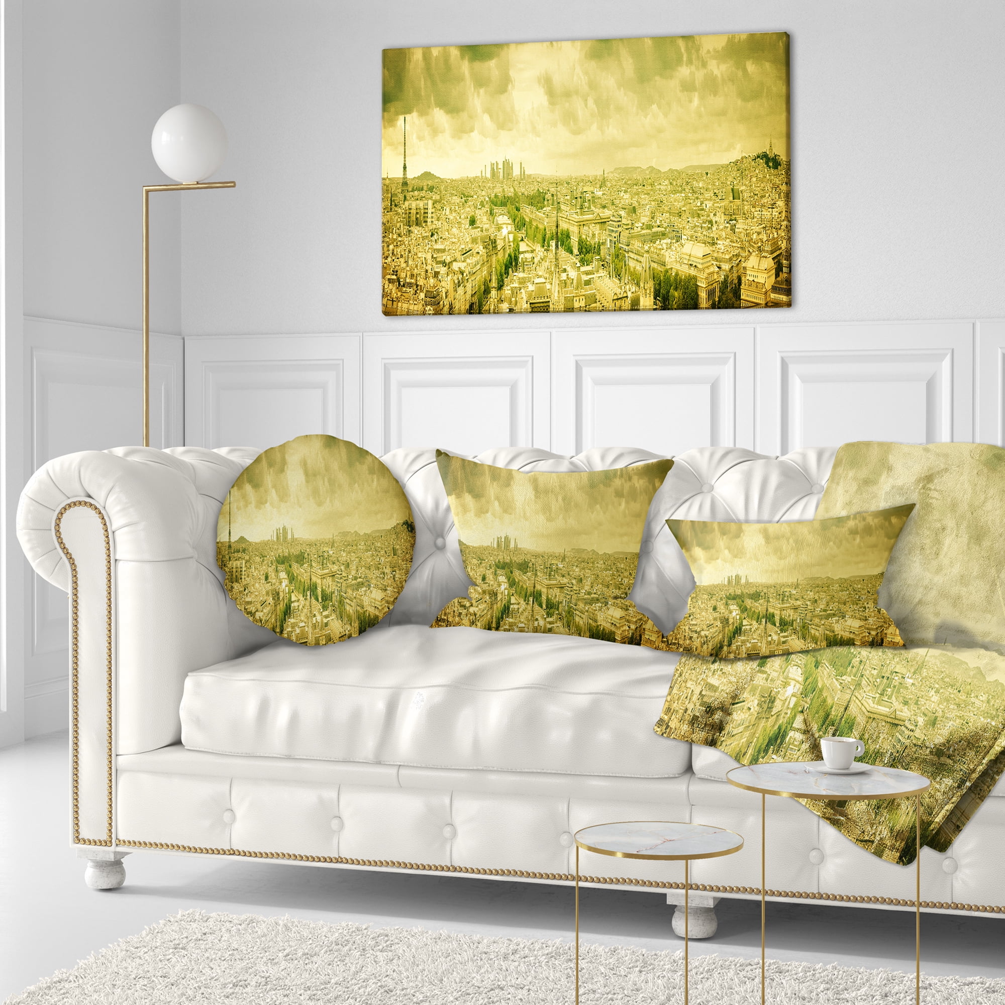 Designart Paris Panorama with Scenic Sky - Skyline Photography Throw Pillow - 12x20