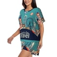 thumbnail image 2 of Susaid Let's go Travel Print Women's Pajama Set, Button-Up Sleepwear with Elastic Waist Shorts, Perfect for Lounging, Yoga, Beach, and Casual Wear-4X-Large, 2 of 7