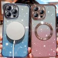 thumbnail image 4 of Magnetic Case for iPhone 14 Pro 6.1 inch with Gradient Glitter,[Compatible with MagSafe] Luxury Plating Cute Clear Bling Sparke Case for Women Girls,Shockproof TPU Protective Cover-Rose Gold, 4 of 12