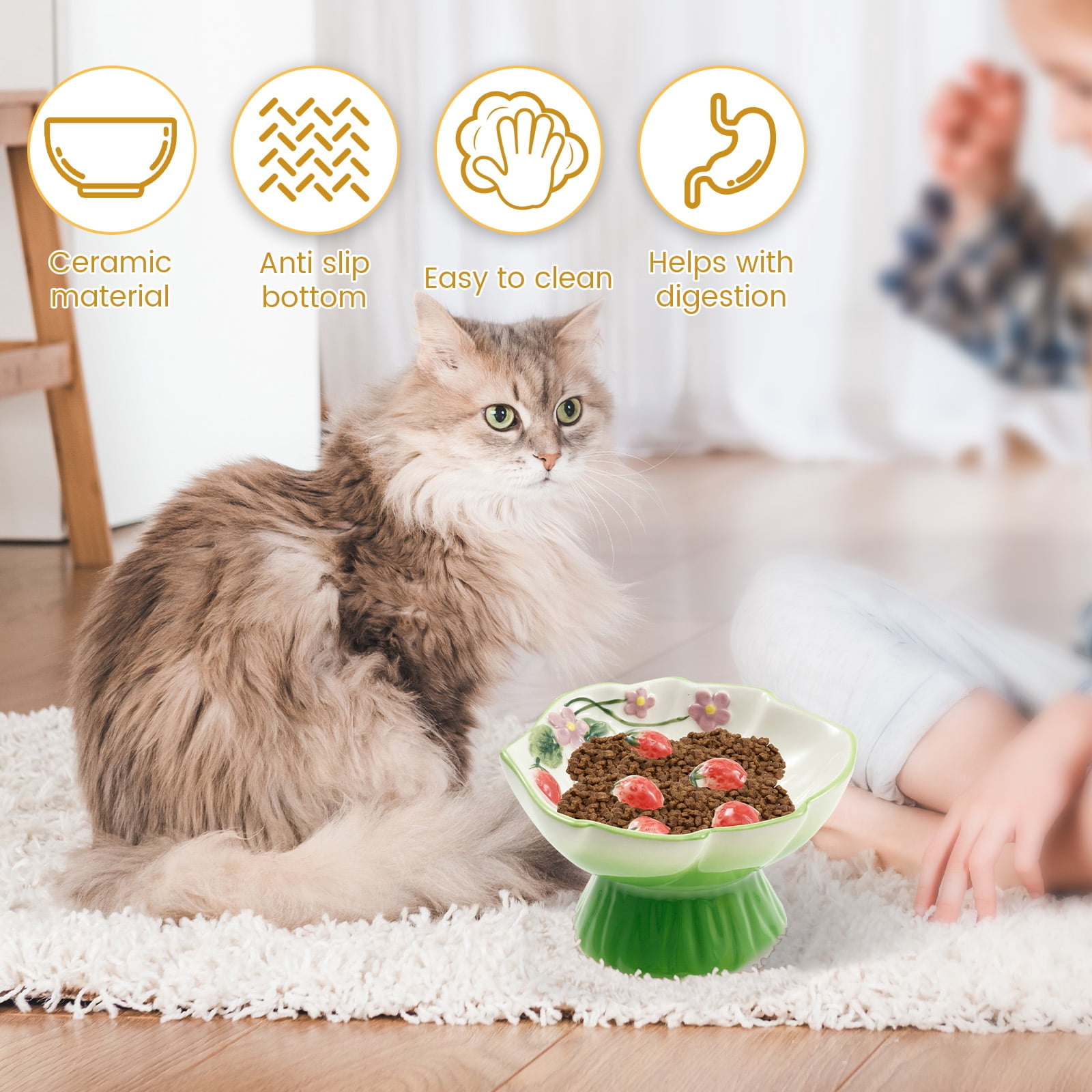 Threns Ceramic Slow Feeder Cat Bowl Elevated Small Cat Food Bowl Wide Mouth Small Dog Slow Feeder Control Eating Speed for Dog Pet