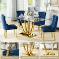 thumbnail image 2 of 70.08”Glass Dining Table Set for 4,Modern Rectangle Clear Tempered Glass Top with U-Shaped Stainless Steel Base,6 Velvet Upholstered Dining Chairs for Apartment, Kitchen Dining Room,Small Spaces,Blue, 2 of 7