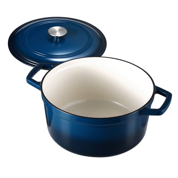 Enameled Cast Iron Dutch Oven 6 qt, Dual Handles & Lid, Oven/Induction 500°F, Braising/Stews/Roasting/Bread Baking, Blue