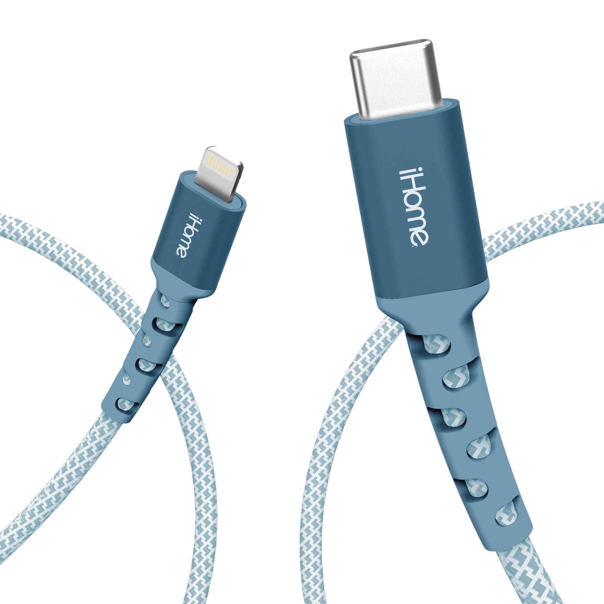 iHome 6 ft USB-C to Lightning Braided Cable, Blue