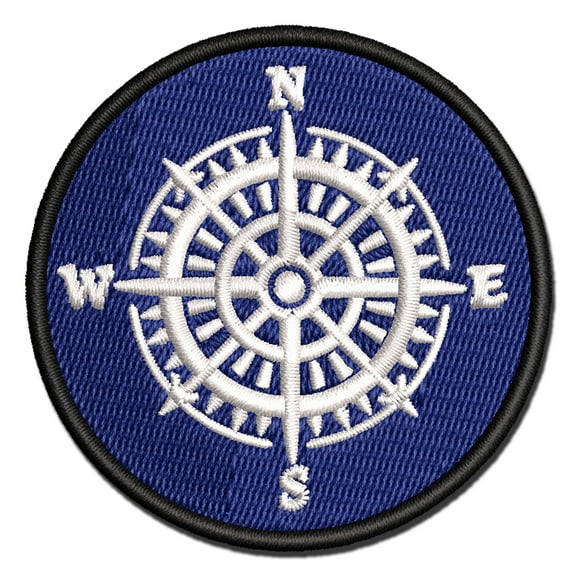 Nautical Compass Applique Multi-Color Embroidered Iron-On Patch - 2.5 Inch Small