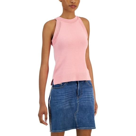 Tommy Hilfiger Womens Crochet Trim Sleeveless Blouse