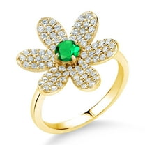 Gem Stone King 1.28 Ct Round Green Nano Emerald Keren Hanan ART 18K Yellow Gold Plated Silver Ring