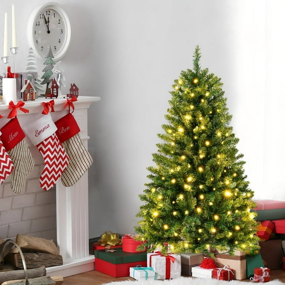 Qunler Pre-Lit Christmas Tree, 4ft Artificial Green Christmas Tree with 150 Warm White & Multicolor 10 Modes LED Lights, 360 Lifelike Branch Tips, Metal Stand