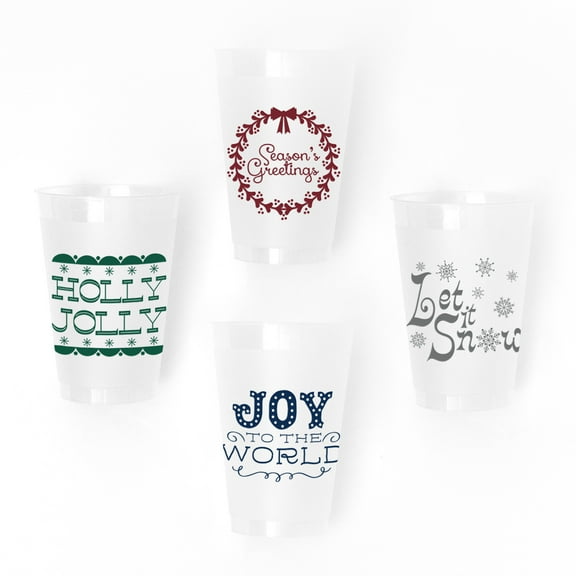 ForYourParty.Com Vintage Christmas Holiday Party Cups - Frosted Plastic