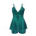 thumbnail image 3 of aidice Summer Rompers for Women Casual Deep V Neck Backless Sequined Ruffle Hidden Zipper Trendy Jumpsuits, 3 of 5
