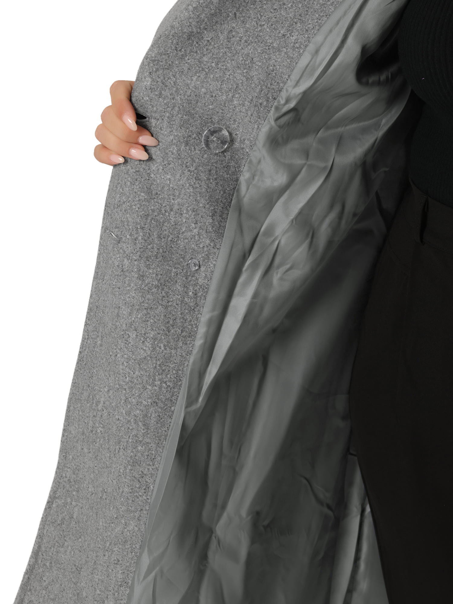 Unique Bargains Women's Plus Notched Lapel Double Breasted Long Coat Gray 3X