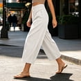 thumbnail image 5 of VBVC Women's Cotton Linen Pull-On Capri Pants , Casual Summer Wide Leg Trousers For Women , Ladies' Paper Bag Waist Pleated Pants with Pockets,Beige,S-2XL, 5 of 6