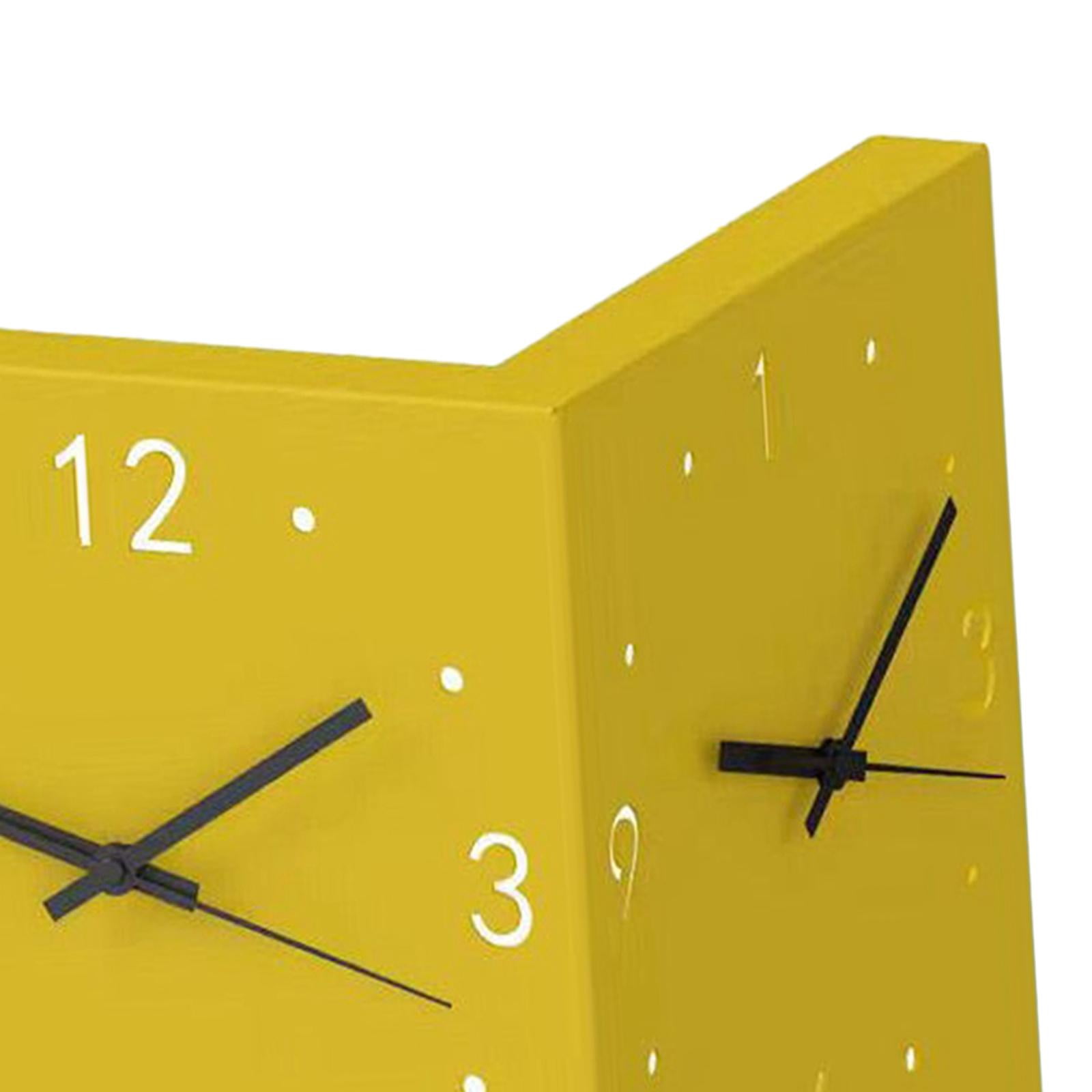 Double Sided Wall Clock, Wall Hanging Clocks, Minimalist Double Faced Clocks Night Light, Square Lighted Corner Clock for Hallway Study Room Yellow