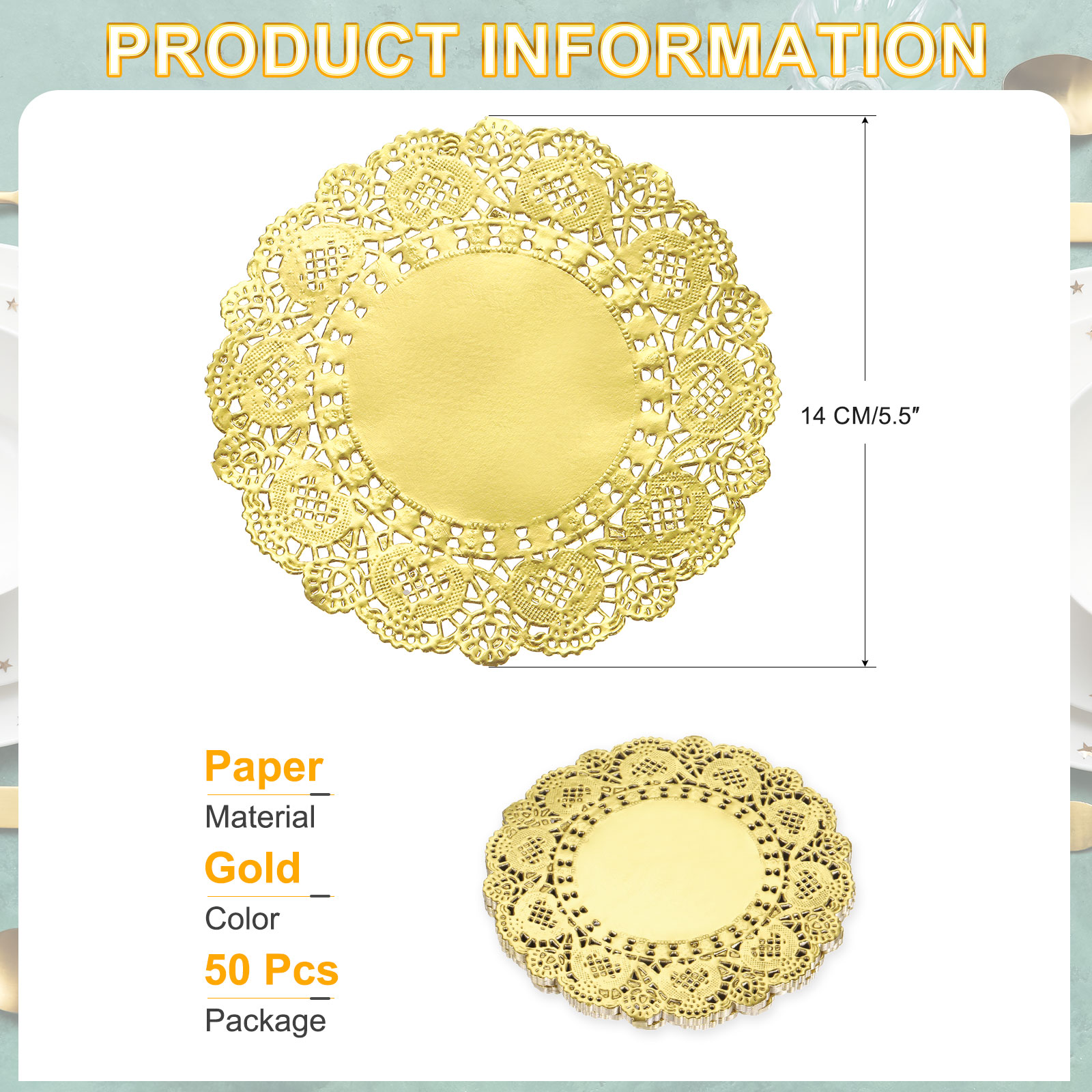 Unique Bargains 50 Pcs Round Paper Doilies for Food Tableware Parties Birthday