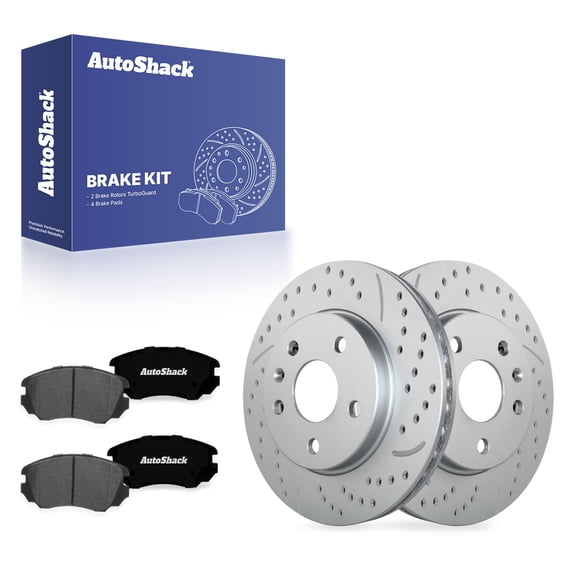 AutoShack Front Vented Drilled & Slotted Coated Brake Rotors Silver Matte Finish   Premium Ceramic Pads 6-PC Brake Kit Replacement for 2013-2015 Chevrolet Malibu TurboGuard 11.65" (296 mm)