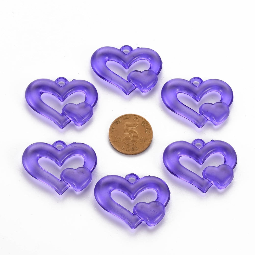 500gs Transparent Acrylic Beads Heart to Heart Medium Purple 27x34x6mm Hole: 3mm about 191pcs/500g