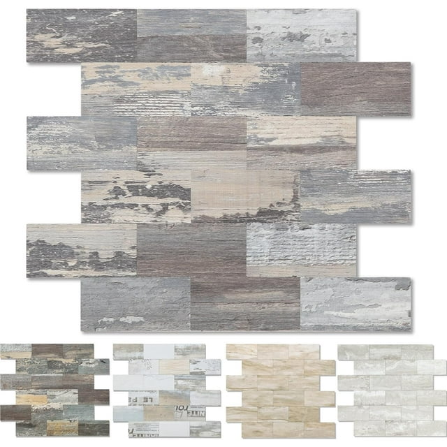 OYASIMI 1-sheet Light Rustic Wood Peel and Stick Backsplash, 12'' PVC Wood Look Subway Tile, Waterproof Peel and Stick Wall Tiles for Kitchen and Bathrrom
