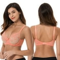 thumbnail image 6 of Curve Muse 3 Pack Plus Size Unlined Semi-Sheer Balconette Underwire Lace Bra-PEACH,GOLD,PINK-40DDD, 6 of 7